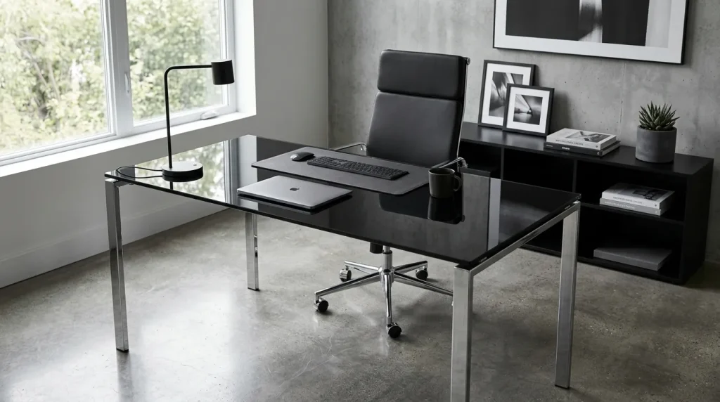 Black Glass Desk Setup