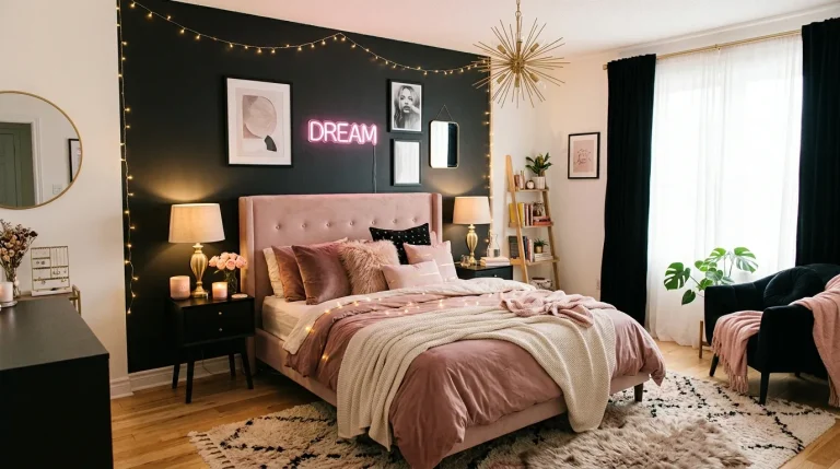 Dreamy Pink and black Bedroom Ideas