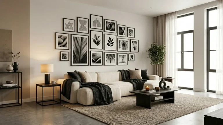 primitive living room gallery wall