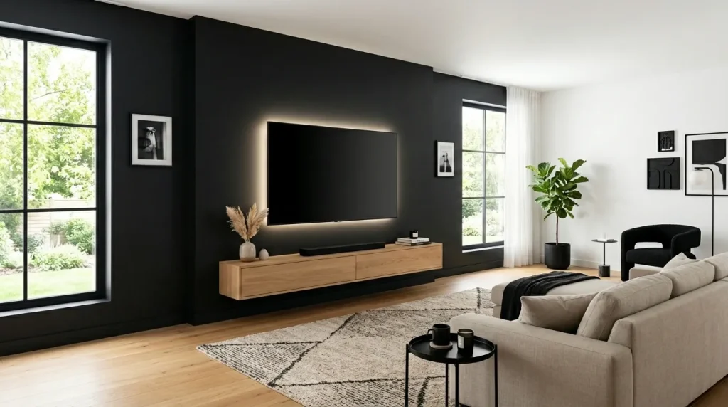 Matte Black TV Wall