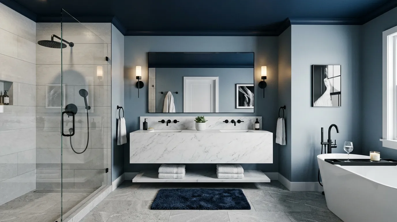 Moody blue bathroom