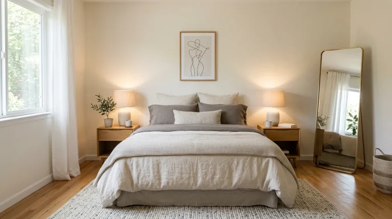 Standing mirror in bedroom