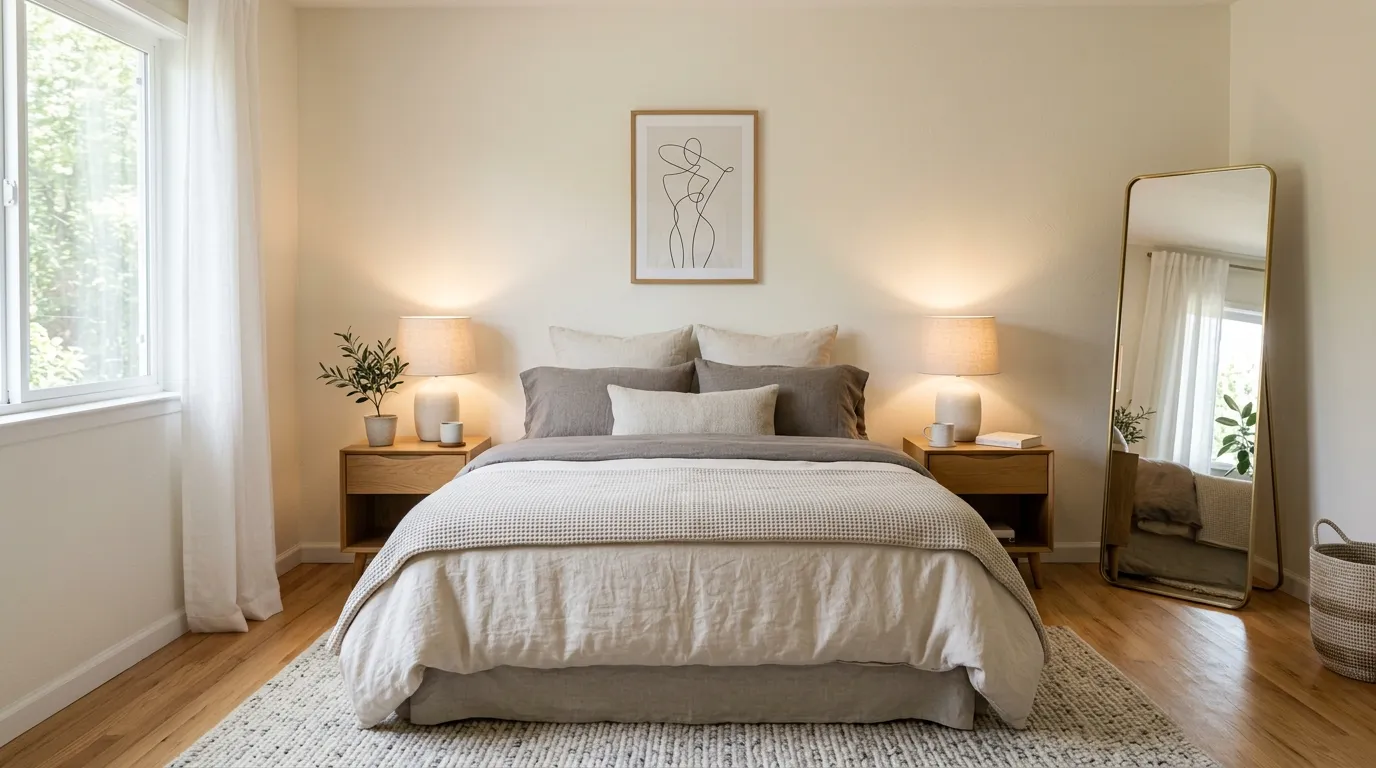 Standing mirror in bedroom