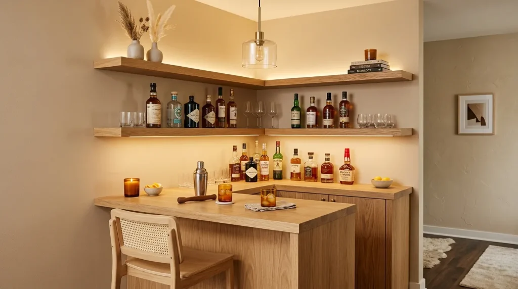 Warm Wood Corner Bar