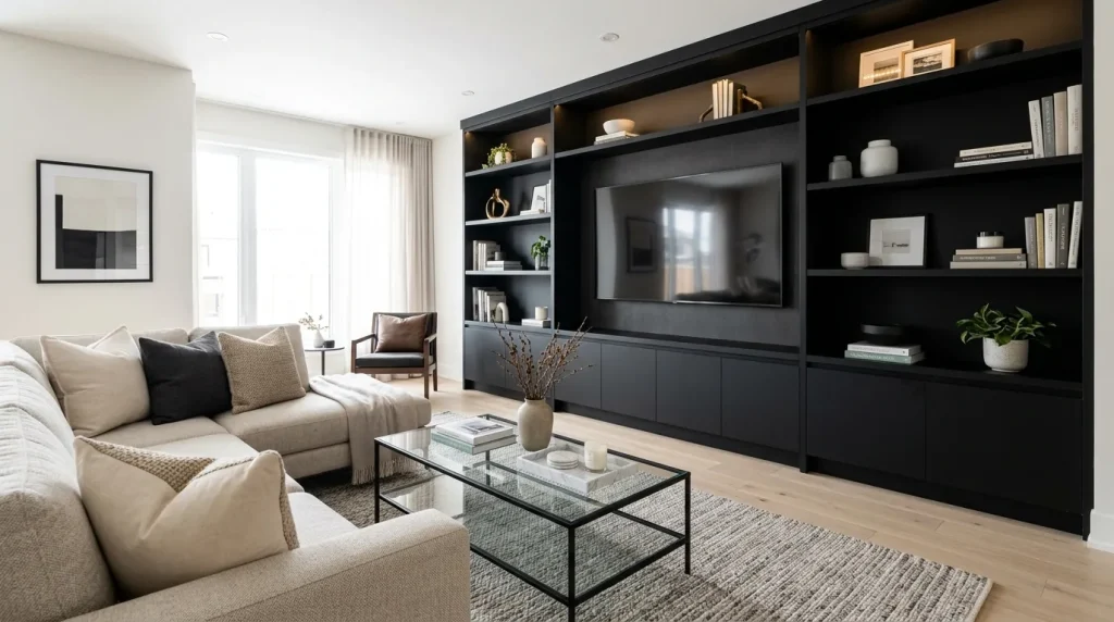 Black Built In Shelving