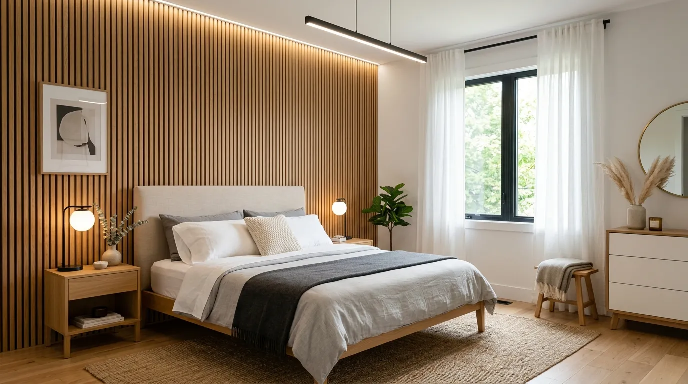 accent walls in bedroom Wood Slat Feature