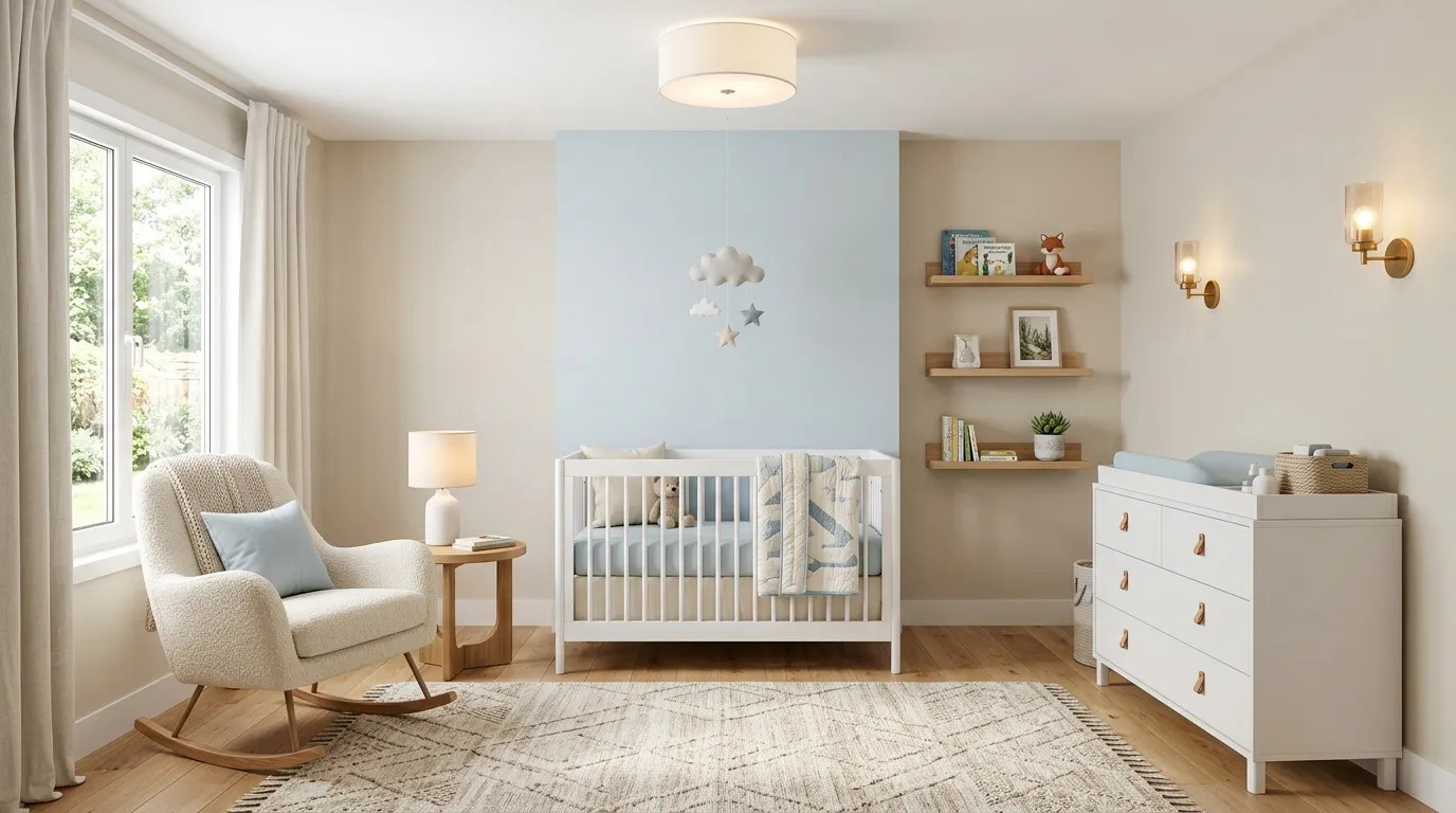 baby boy nursery decor ideas Layered Lighting