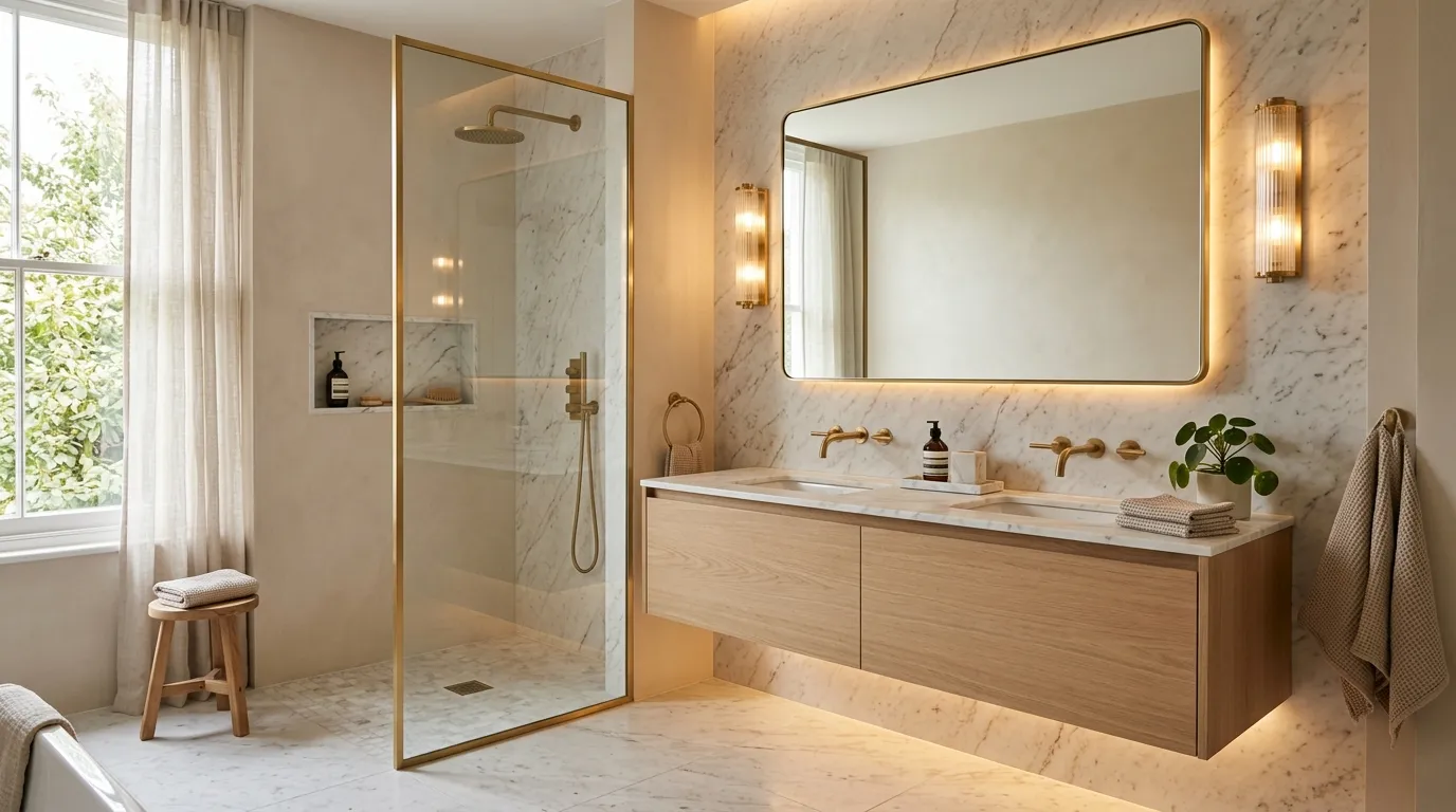 bathroom aesthetic Layered Lighting