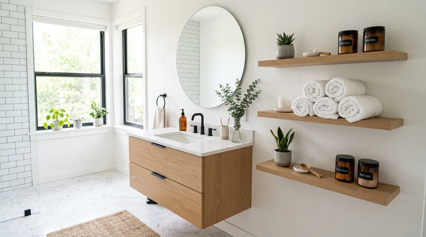 bathroom vanity storage ideas Floating Side Shelves