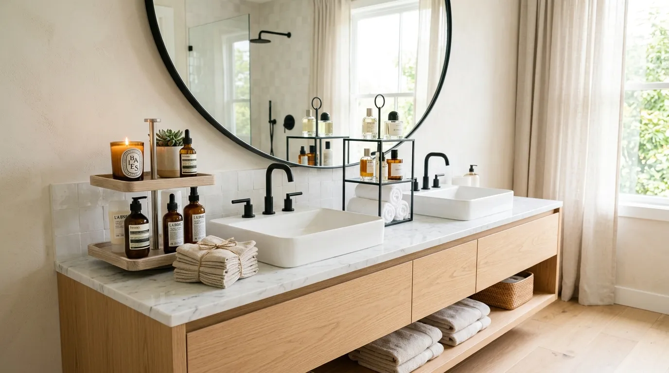 bathroom vanity storage ideas Tiered Counter Trays