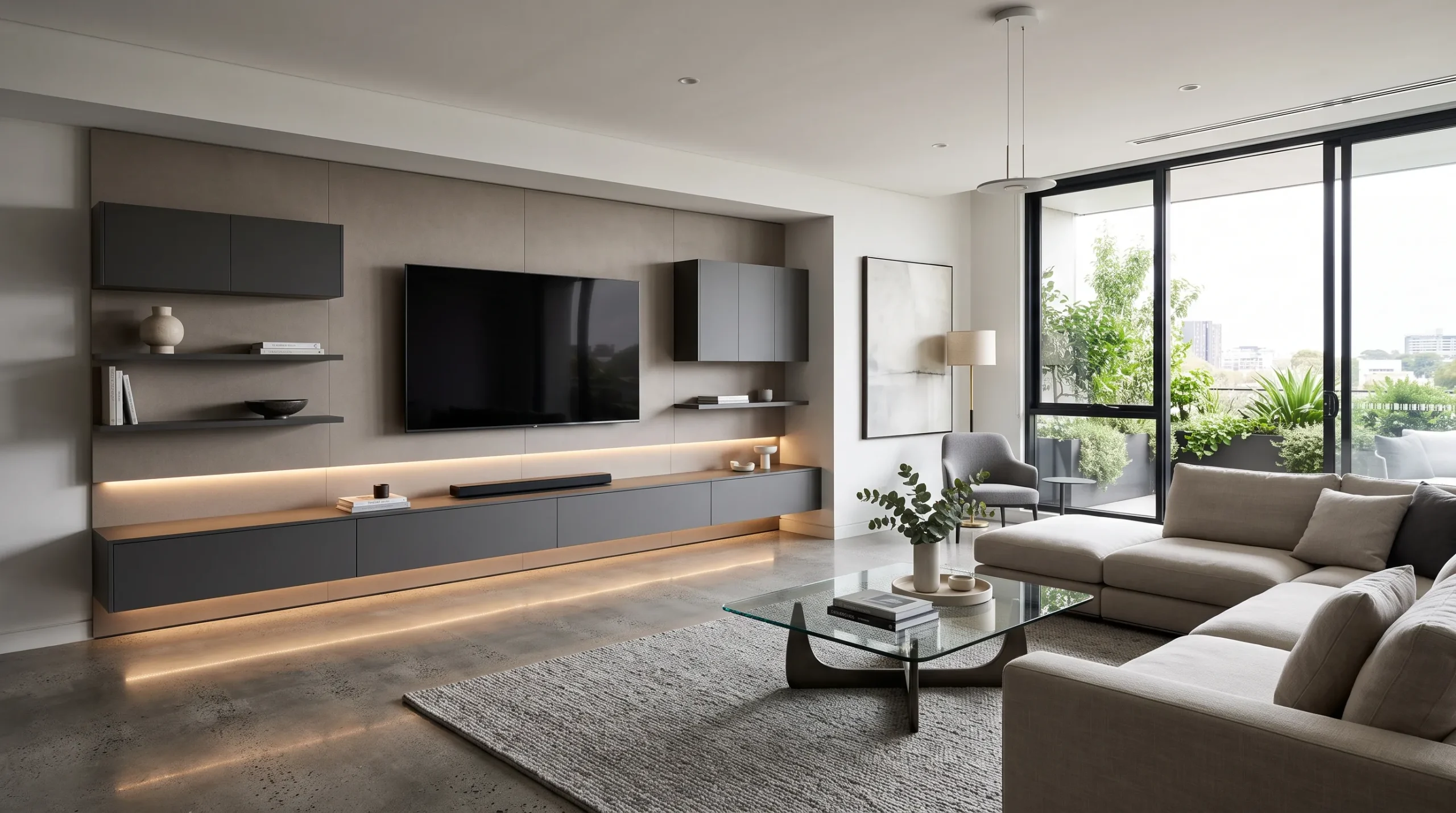 floating modern TV media wall
