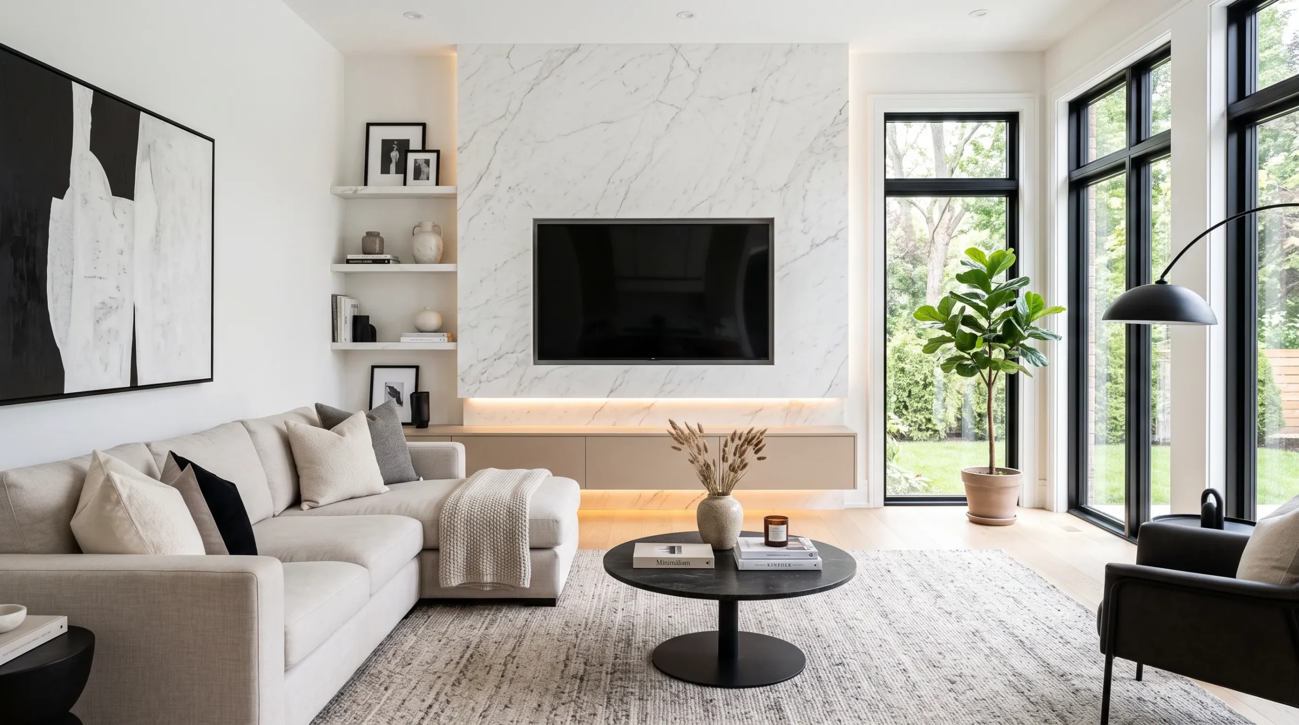 elegant marble TV wall design