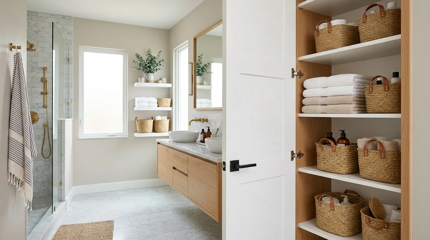 behind door storage ideas Bathroom Towel Storage