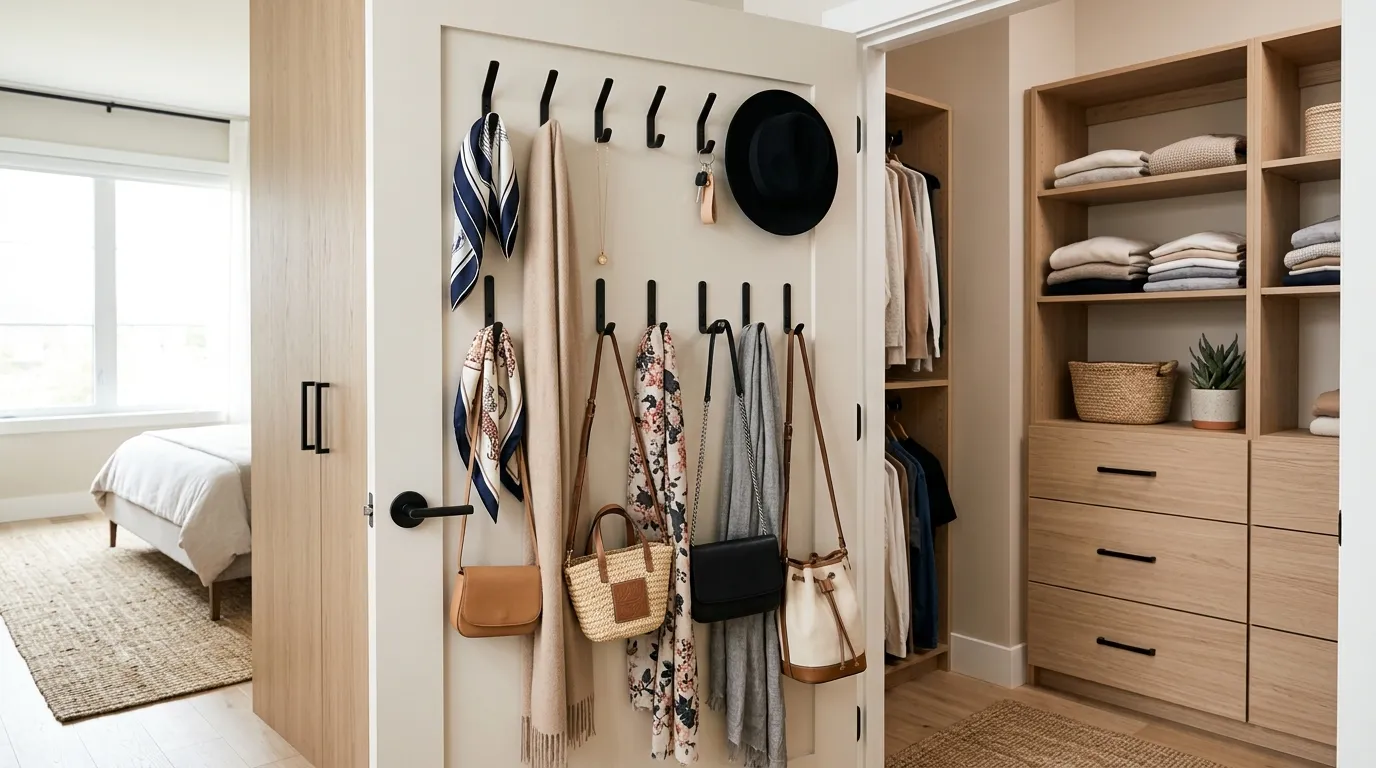 behind door storage ideas Closet Accessory Hooks