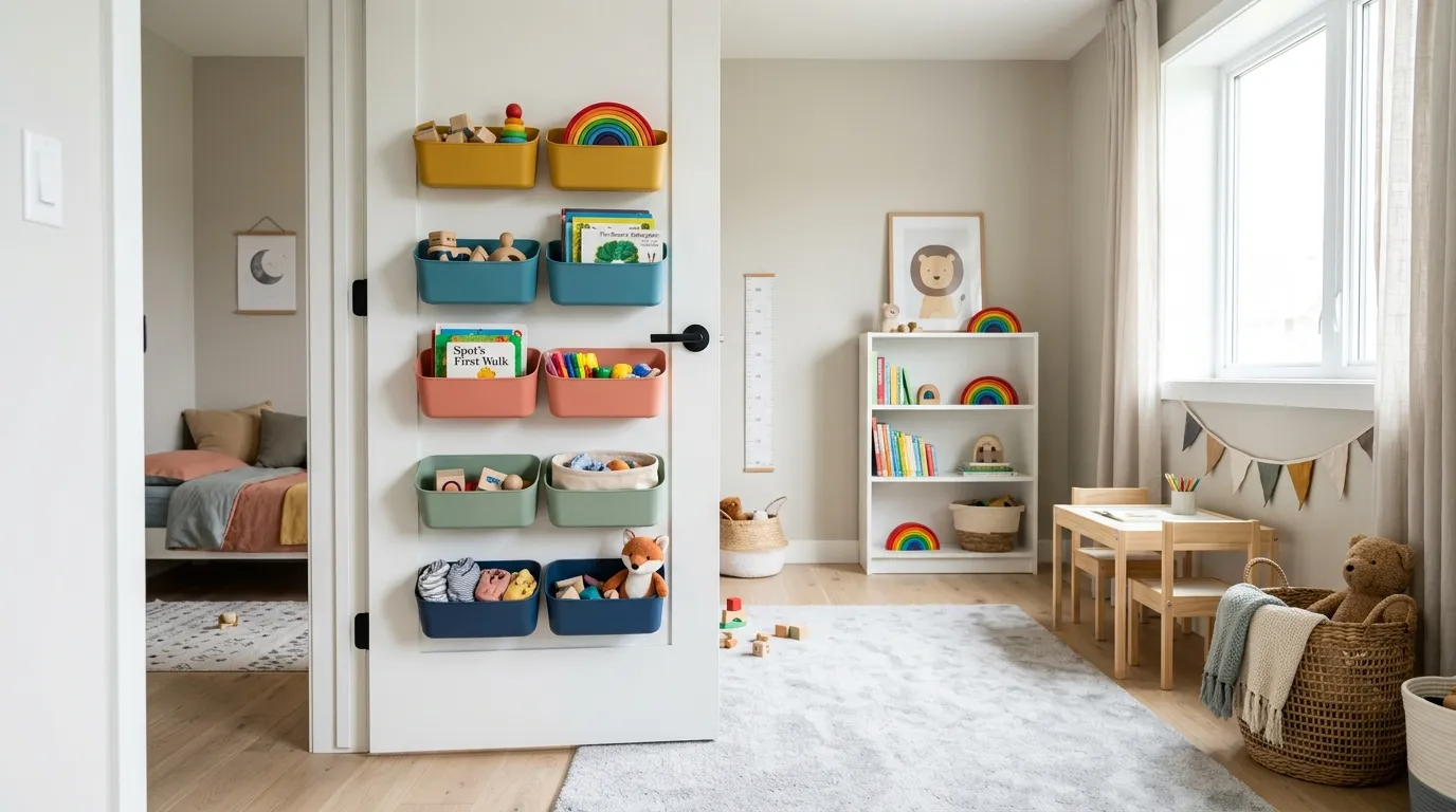 behind door storage ideas Kids Room Door Bins