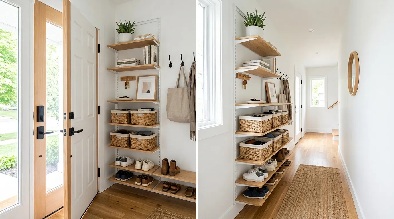 behind door storage ideas Slim Entry Shelves