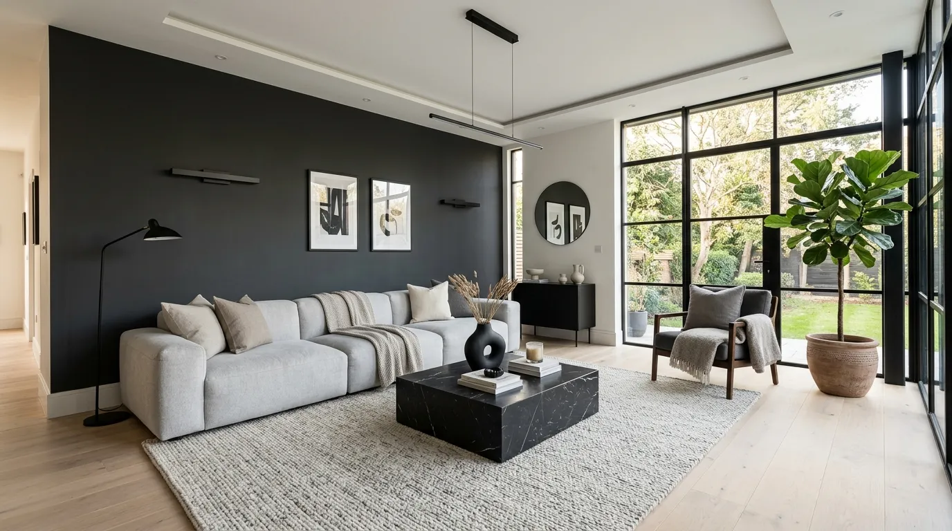 black and grey living room ideas Charcoal Accent Wall