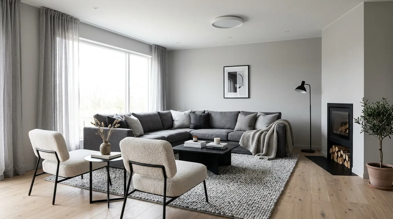 black and grey living room ideas Layered Grey Textures