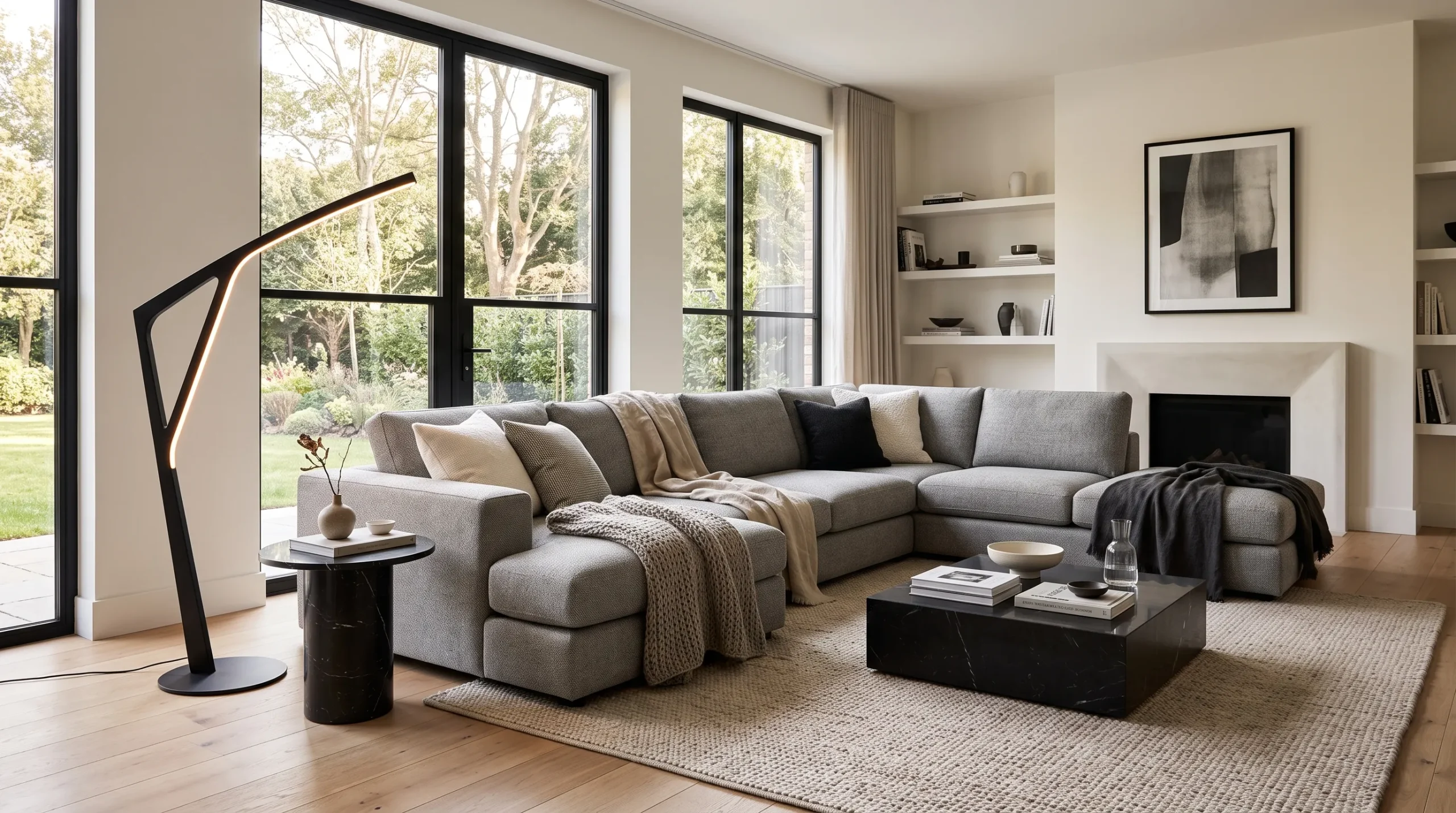 black and grey living room ideas Mixed Metal Accents