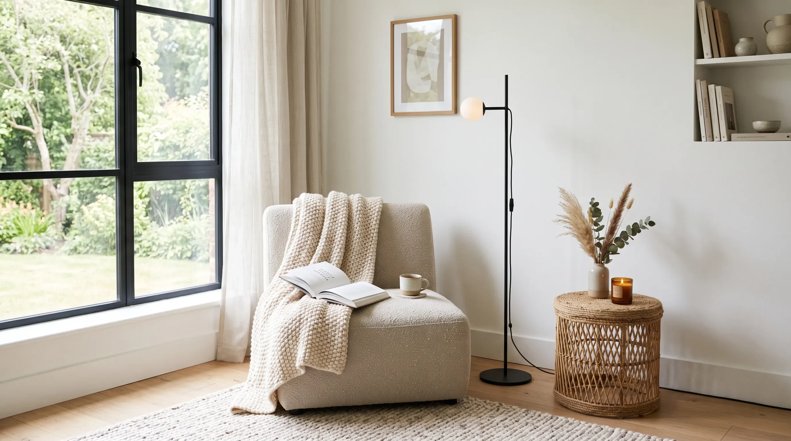 minimalist floating shelves with neutral decor