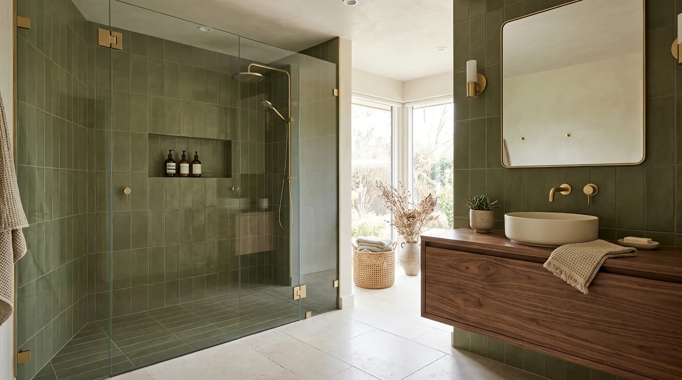 matte olive green shower tiles