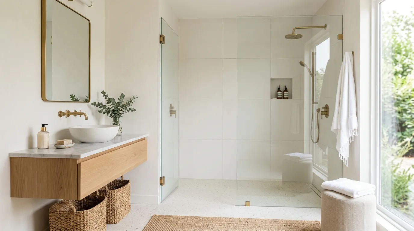 ivory terrazzo shower floor design
