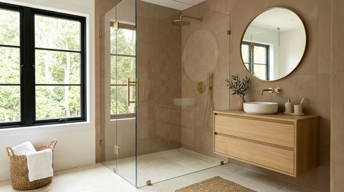 warm clay tile modern shower
