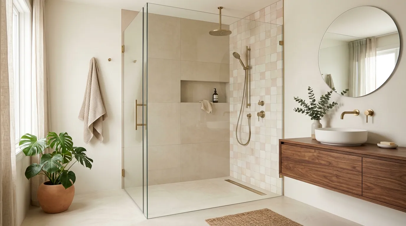mixed texture boho shower tiles