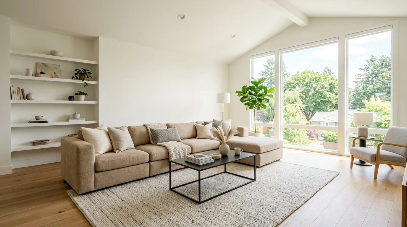 spacious sectional seating in modern bonus room