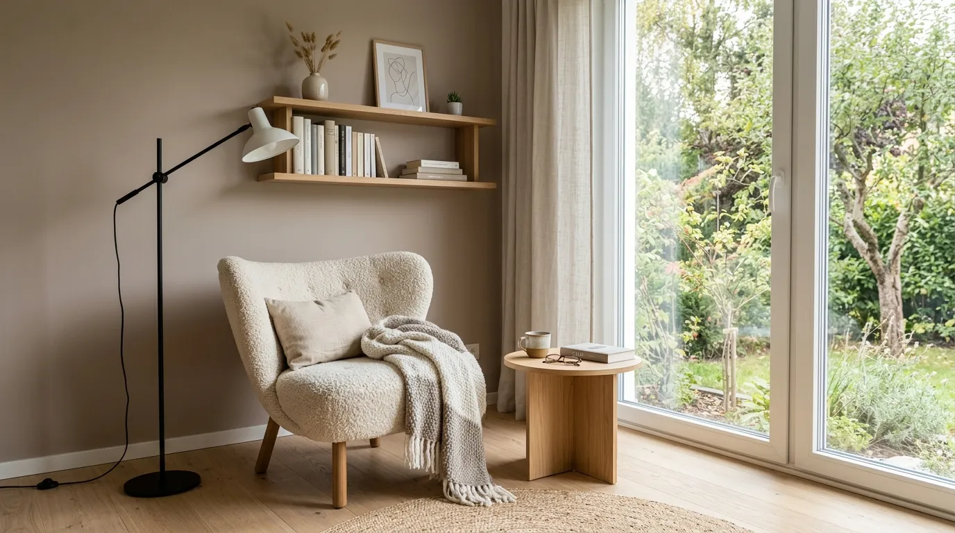 cozy modern reading corner with chair