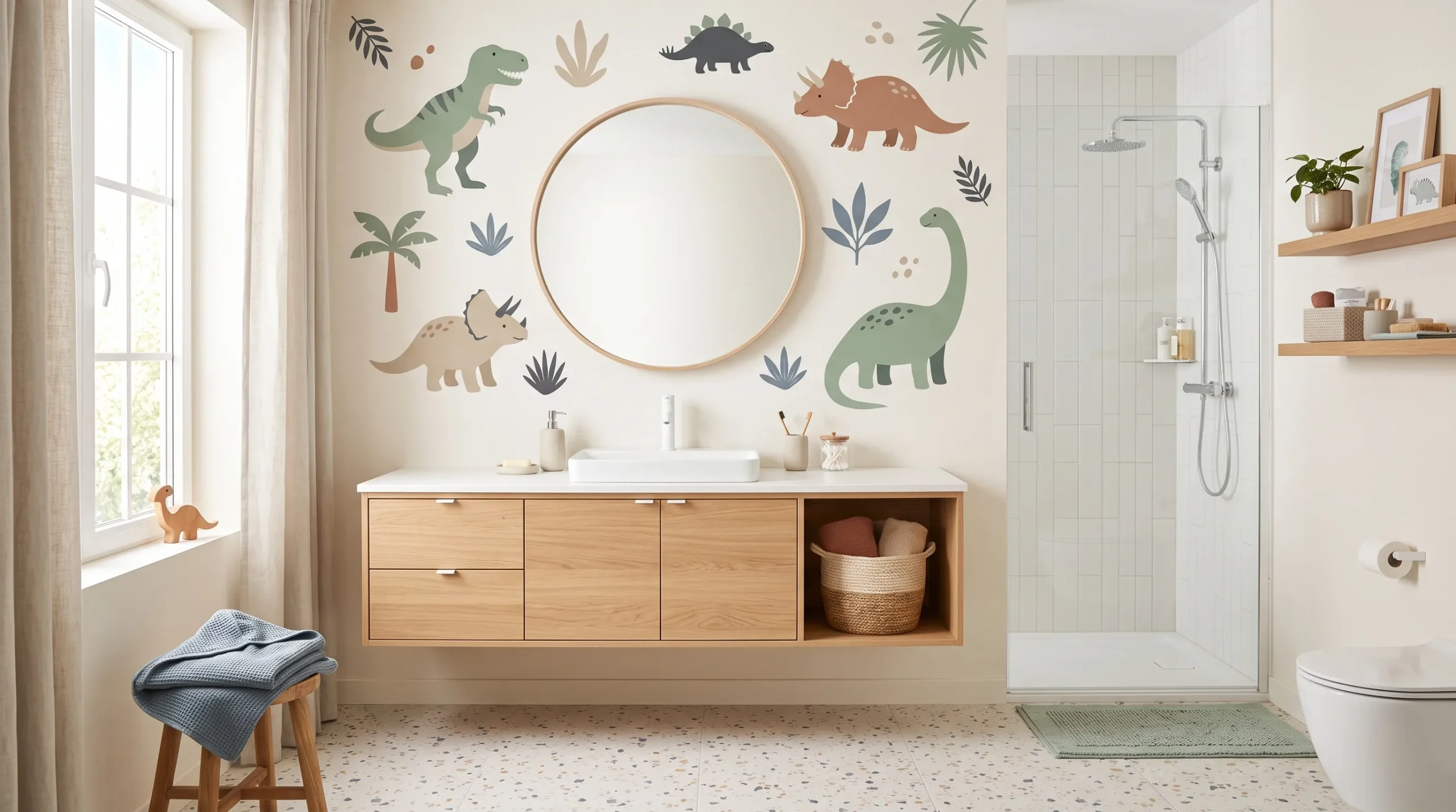 children’s bathroom wall art Dinosaur Adventure Art