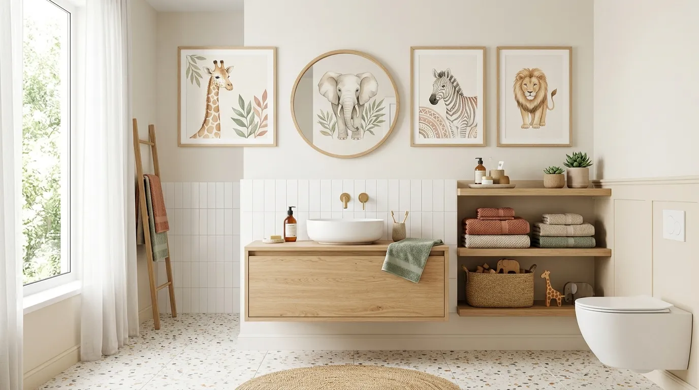 children’s bathroom wall art Watercolor Safari Animals