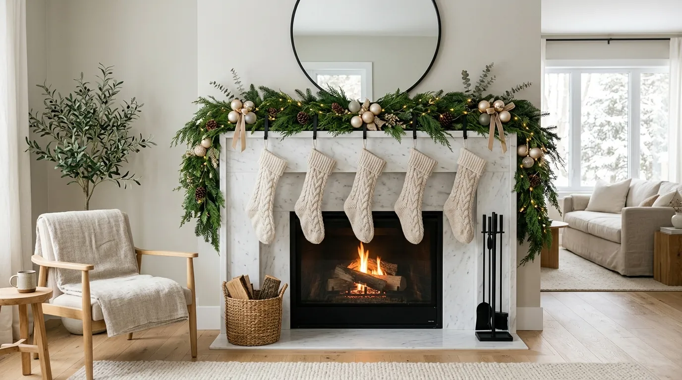 christmas mantel decorating ideas Elegant Stocking Arrangement