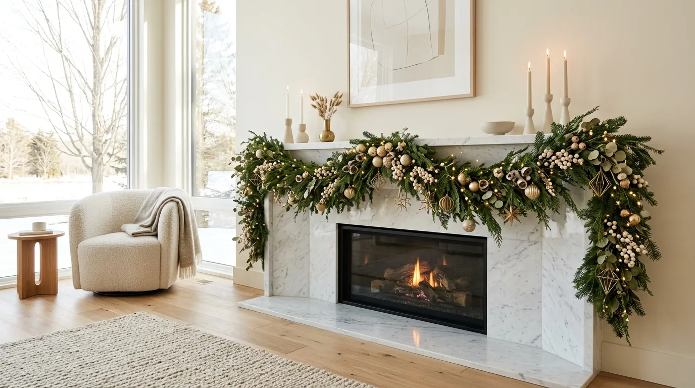 christmas mantel decorating ideas Layered Evergreen Garland