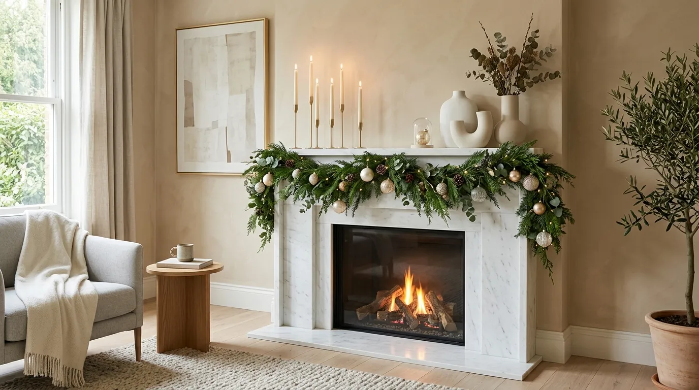 christmas mantel decorating ideas Matte Gold Accents
