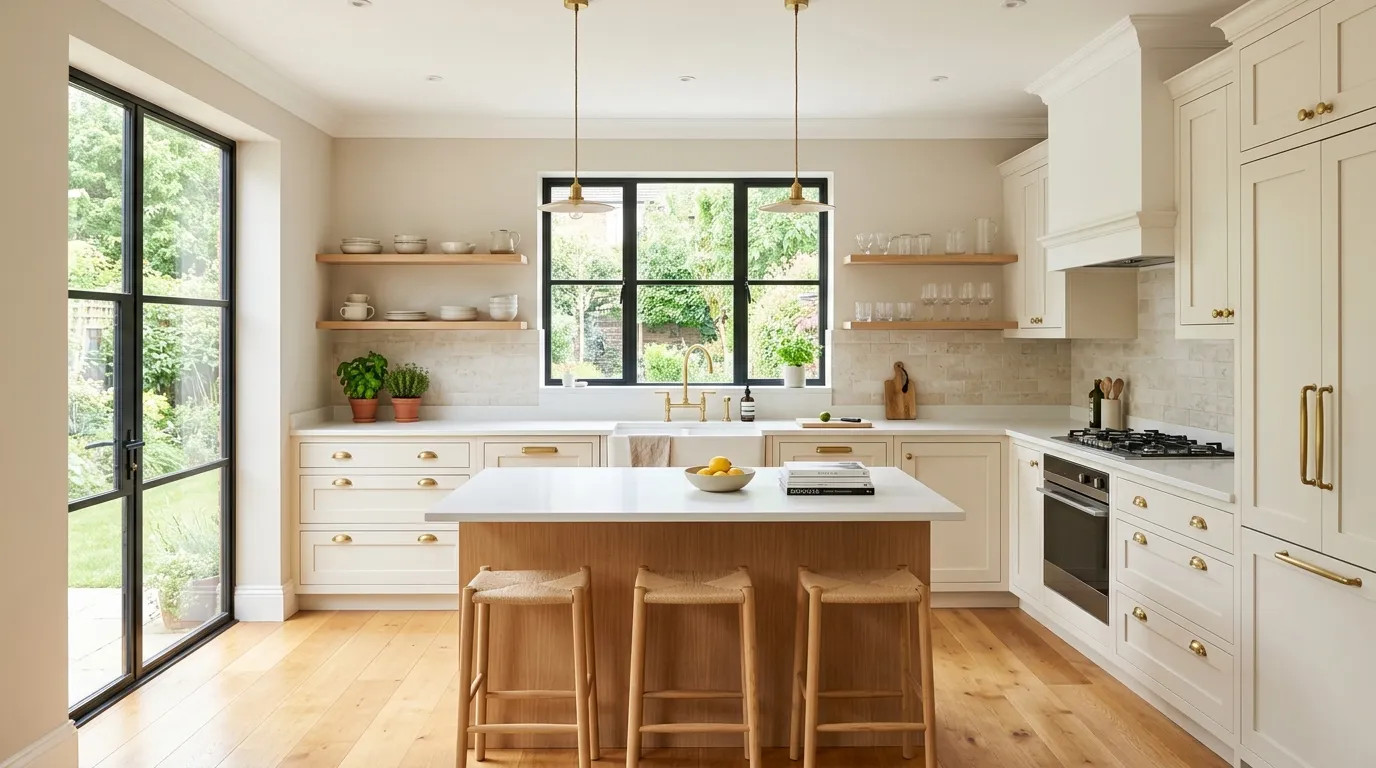 cottagecore kitchen decor ideas Warm Brass Hardware