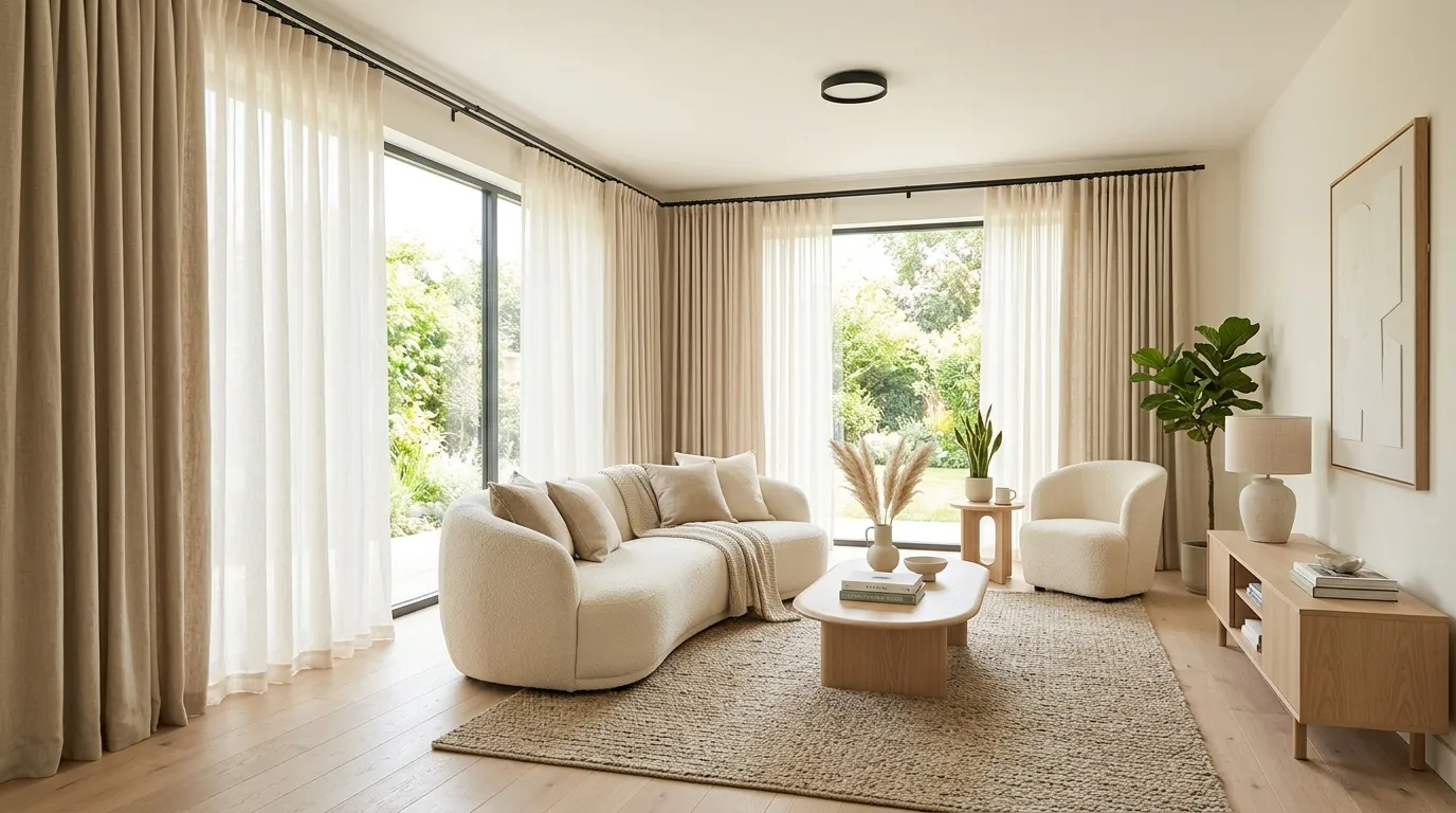 cottagecore living room ideas Layered Linen Curtains