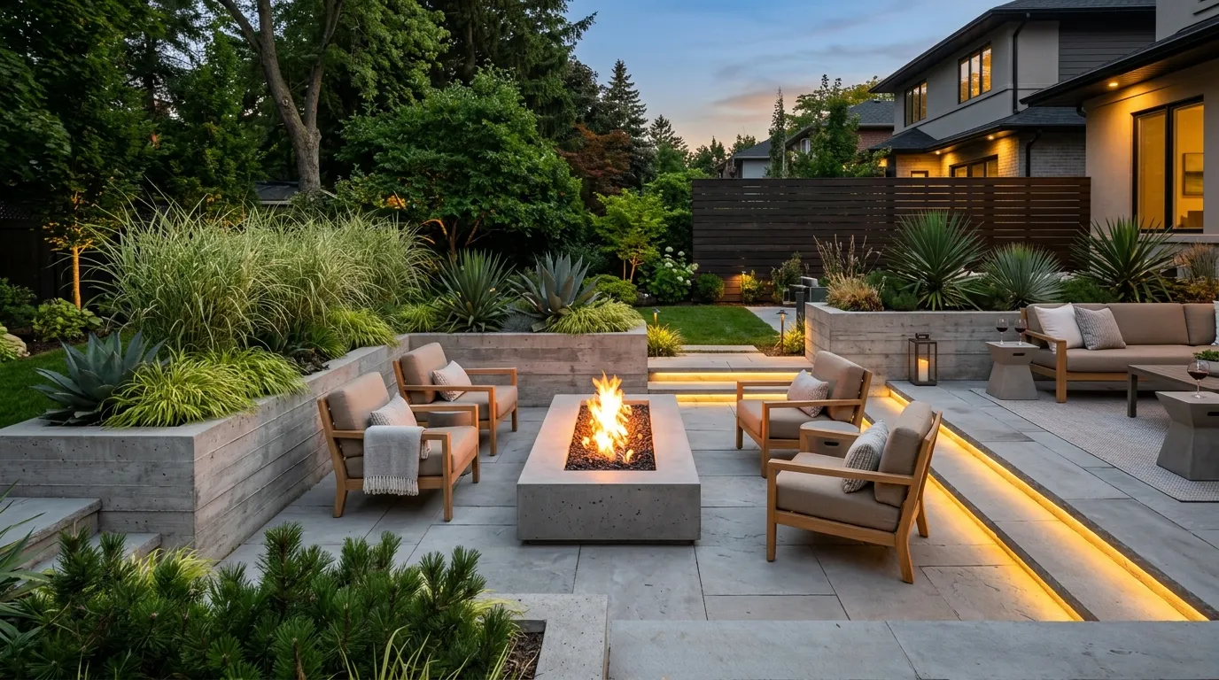 cozy fire pit ideas Built-In Planters