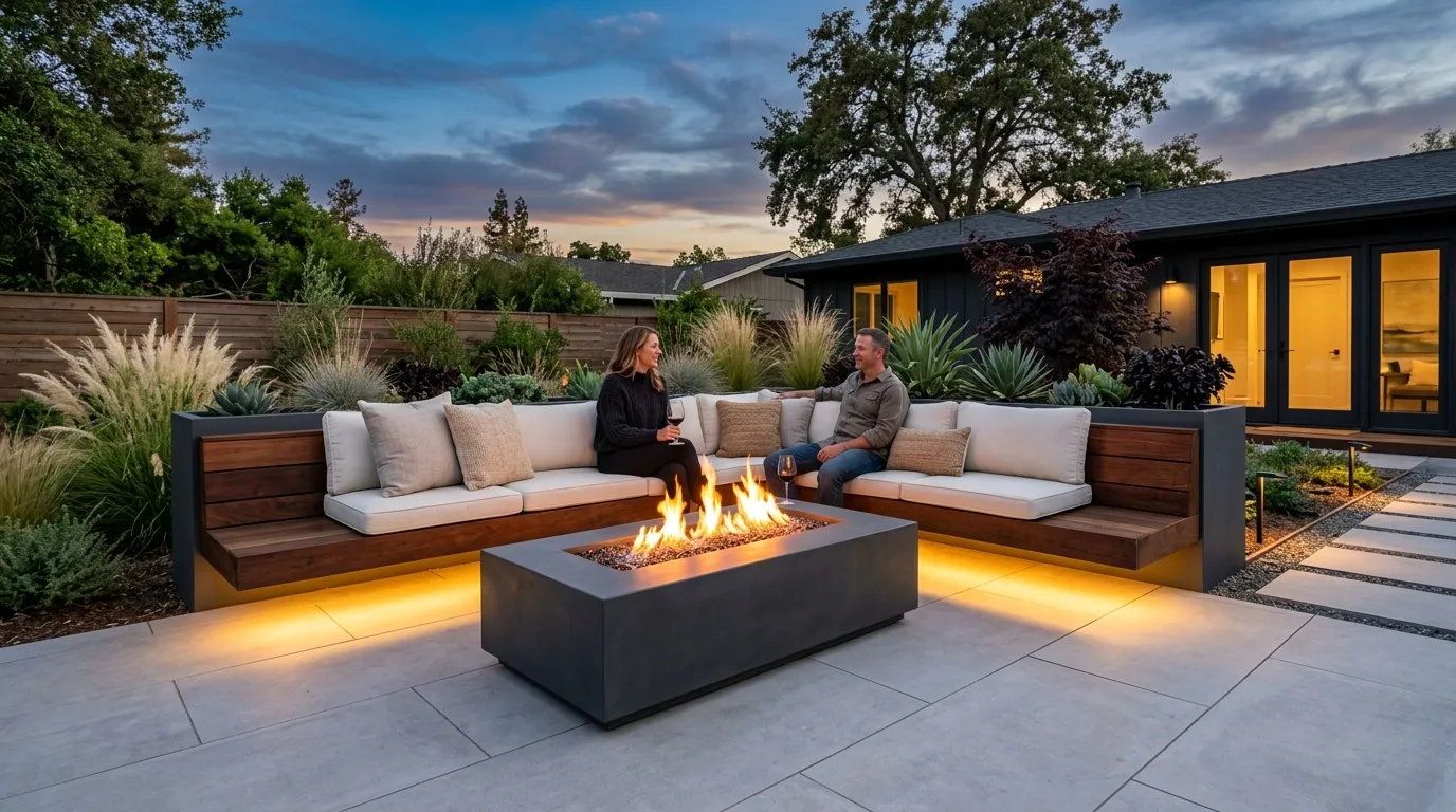 cozy fire pit ideas Floating Bench