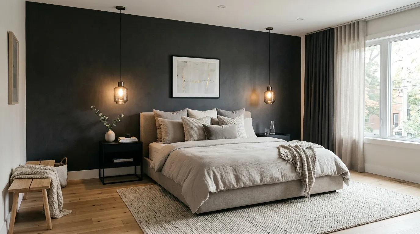 dark colour bedroom Charcoal Accent Wall