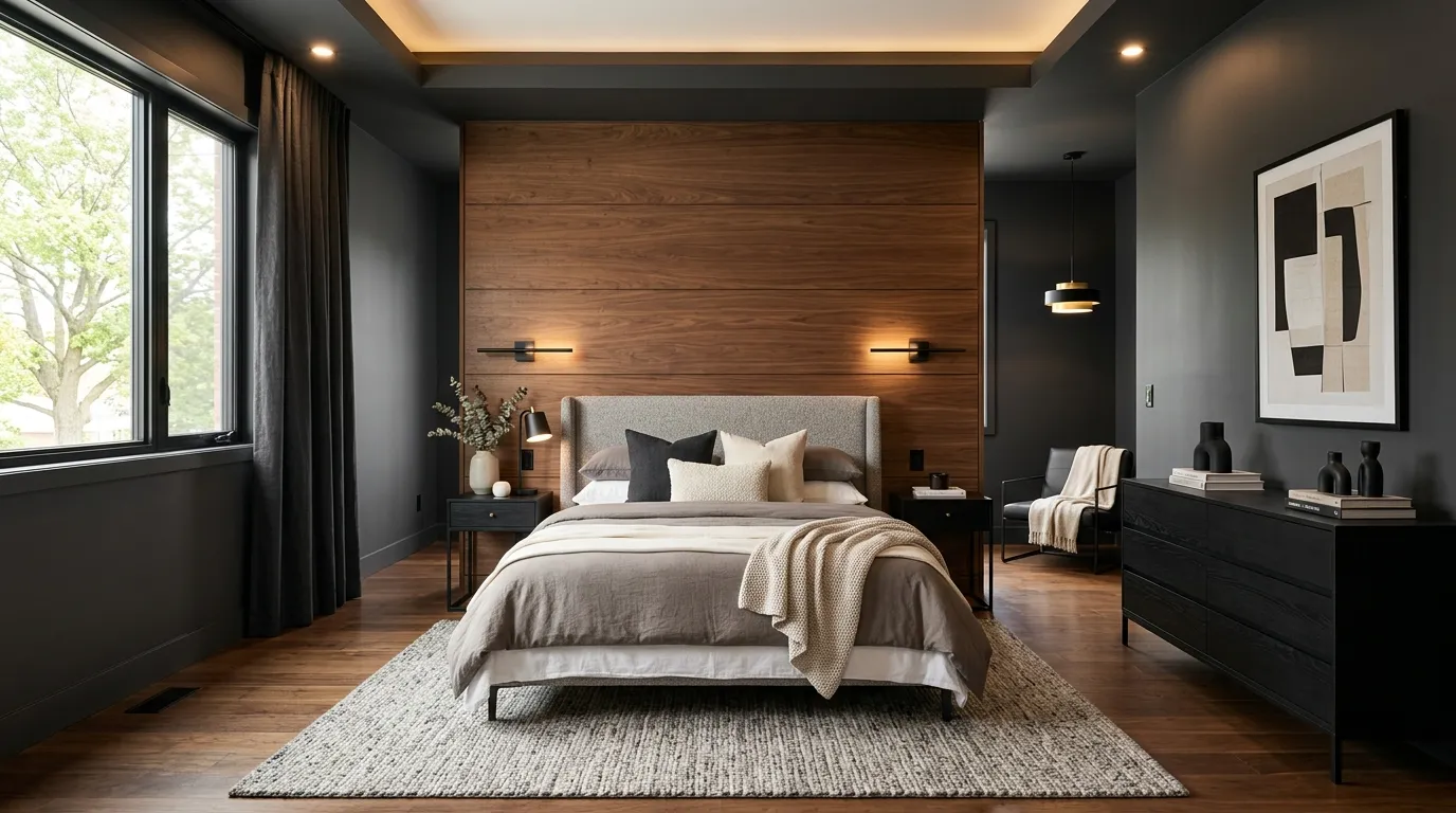 dark colour bedroom Dark Wood Accents