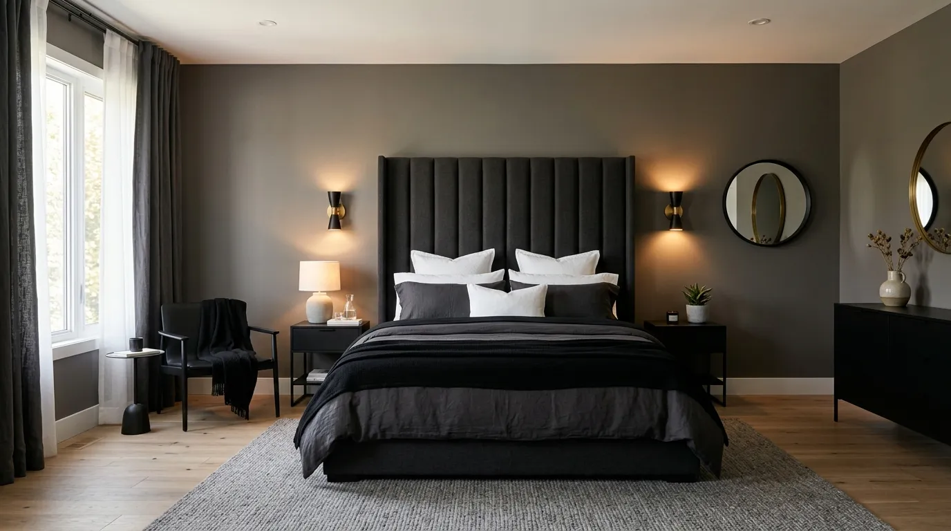 dark colour bedroom Layered Black Bedding