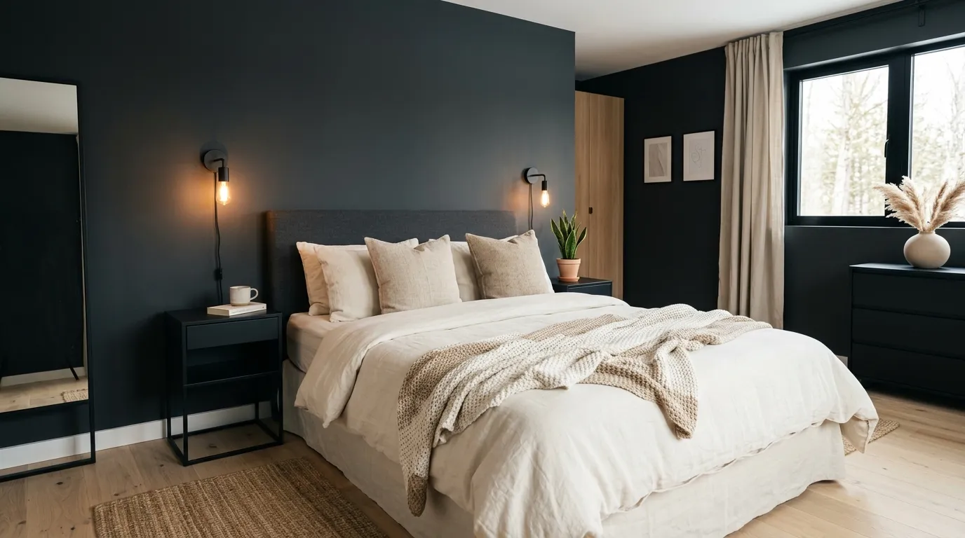 dark colour bedroom Soft Neutral Layers