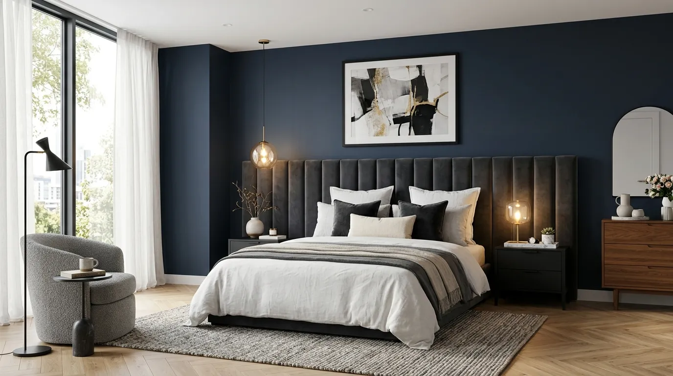 dark colour bedroom Velvet Headboard