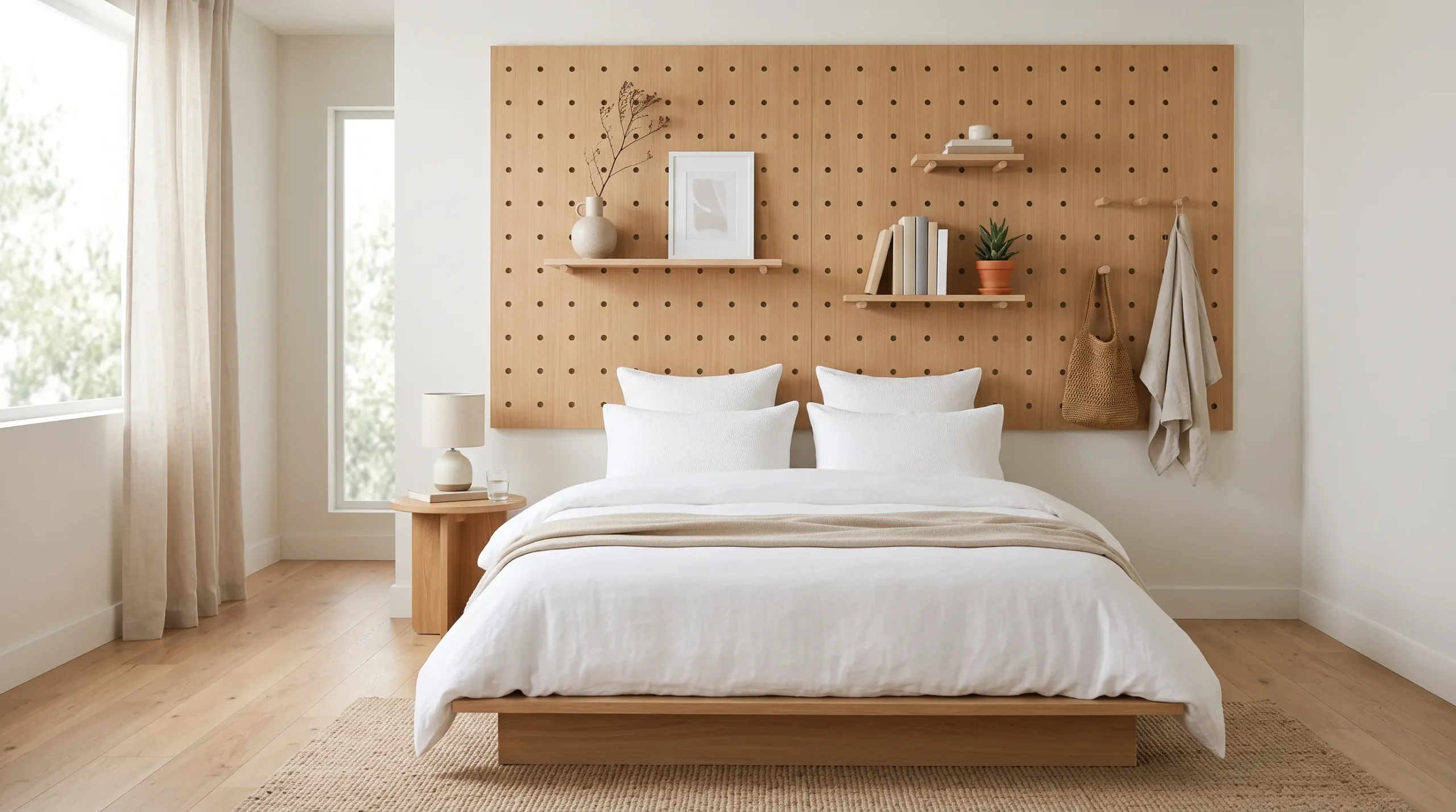 oversized modern pegboard headboard wall