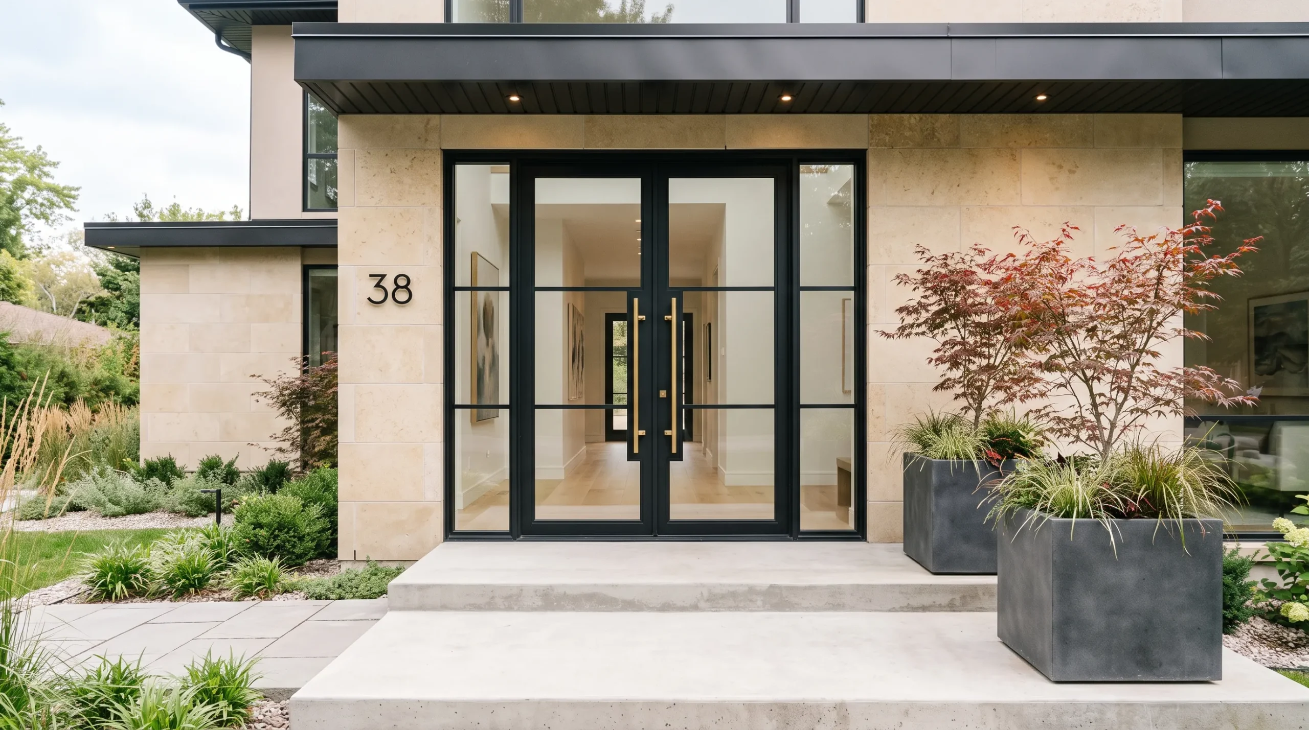 double front door ideas Black Steel Frames