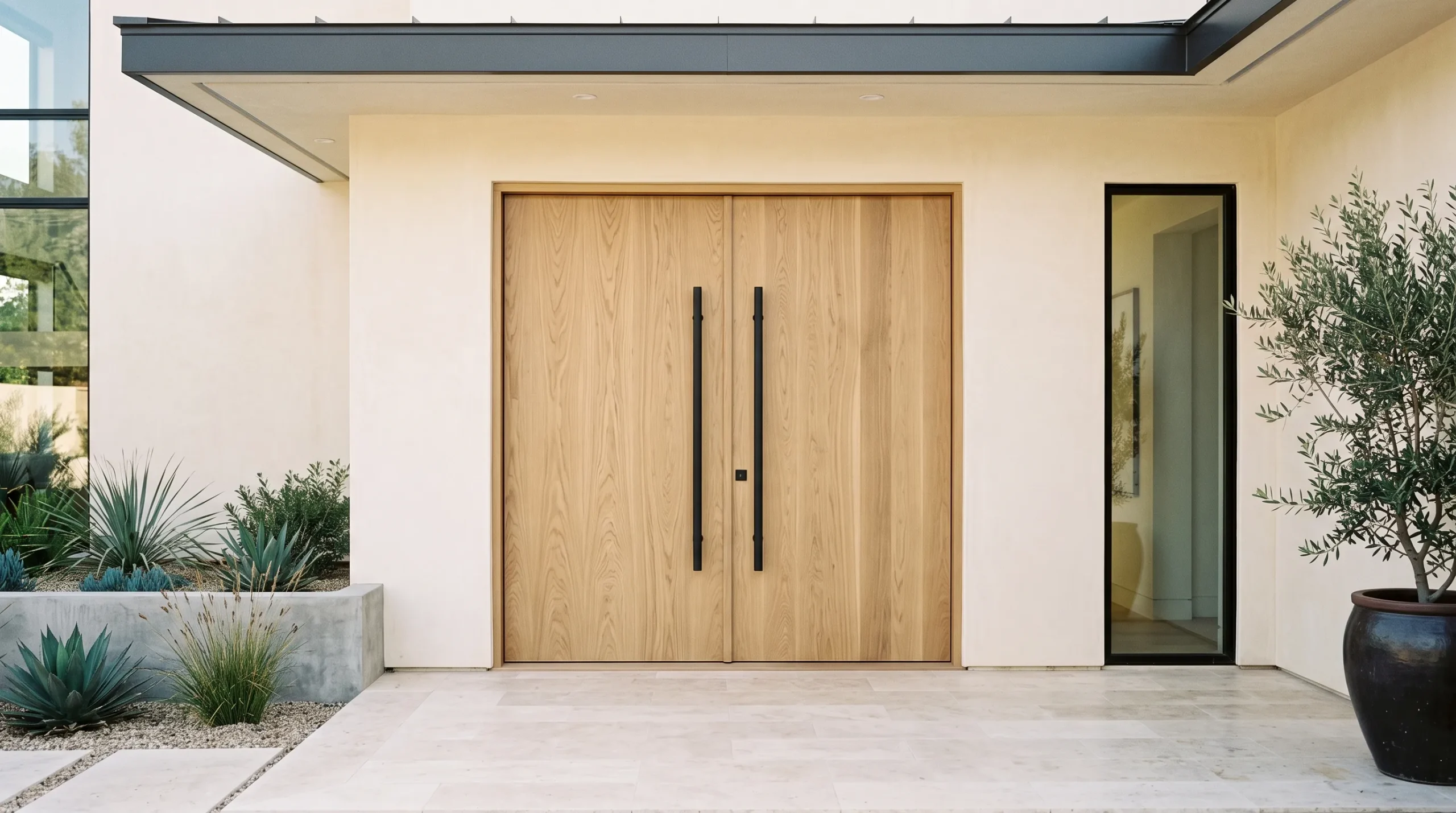 double front door ideas Warm Wood Finish