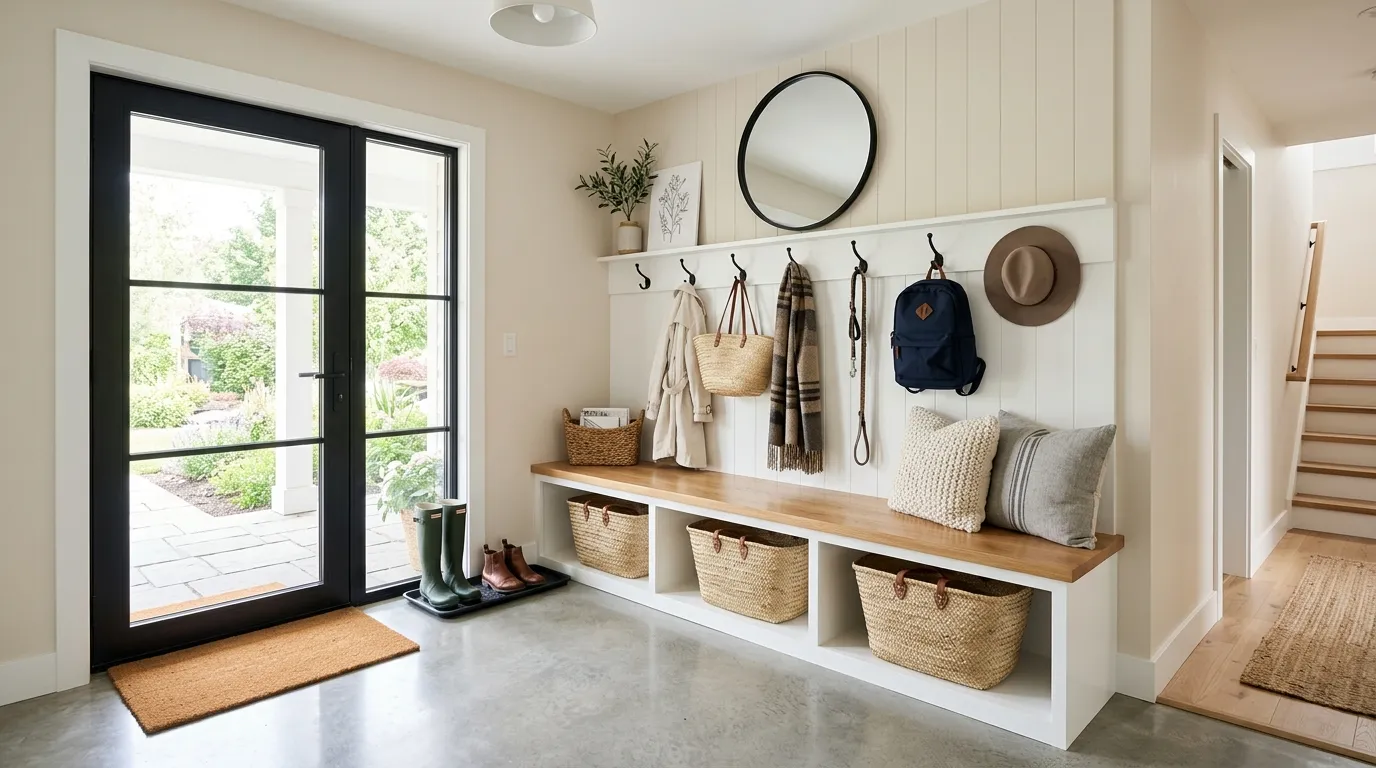 front door mudroom entryway farmhouse Built-In Bench