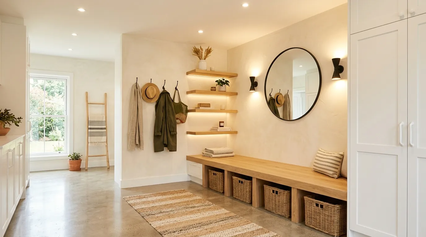 front door mudroom entryway farmhouse Layered Lighting
