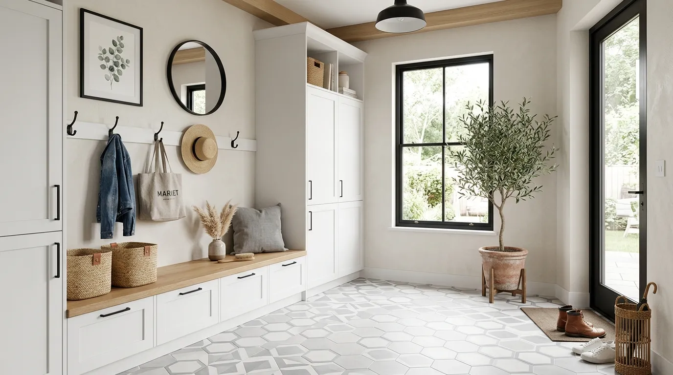 front door mudroom entryway farmhouse Patterned Floor Tiles